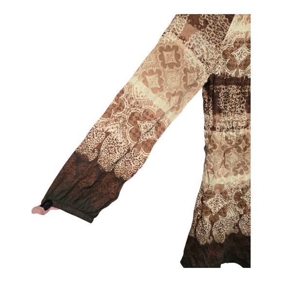 LizWear Earthy Boho Womens Top Size Medium Brown Leopard Paisley Geometric Print - Picture 5 of 10
